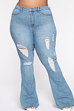 Casual Modest Large Size Distressed Ripped Flare Leg Jeans SMR2333