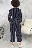 Casual Sexy Striped Long Sleeve V Neck Waist Tie Casual Jumpsuit SMR9764