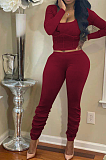 Casual Round Neck Ruffle Tee Top Long Pants Sets HH8947