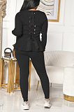 Casual Sporty Long Sleeve Round Neck Flounce Long Pants Sets TRS1085