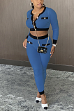 Casual Sexy Long Sleeve Round Neck Spliced Crop Top Long Pants Sets LA3232