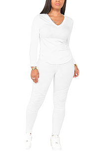 Sporty Long Sleeve V Neck Long Pants Head Covering Sets WY6711