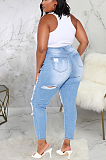 Casual Modest Large Size Distressed Ripped Jeans SMR2332