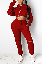 Sexy Long Sleeve Off Shoulder Knotted Strap Long Pants Sets DR8061