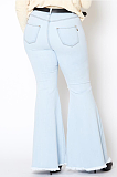 Casual Modest Large Size Elastic Waist Ripped Flare Leg Jeans SMR2343