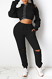 Sexy Long Sleeve Off Shoulder Knotted Strap Long Pants Sets DR8061