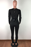 Casual Sporty Long Sleeve Round Neck Self Belted Flounce Long Pants Sets LA3234