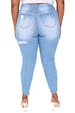 Casual Modest Large Size Distressed Ripped Jeans SMR2332