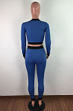 Casual Sexy Long Sleeve Round Neck Spliced Crop Top Long Pants Sets LA3232