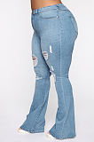 Casual Modest Large Size Distressed Ripped Flare Leg Jeans SMR2333