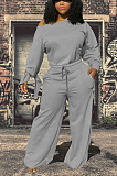 Casual Cotton Blend Long Sleeve Sleeve Knot Waist Tie Overall Jumpsuit WY6728