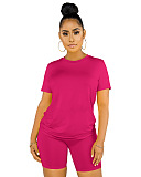 Women's Summer Round Neck Solid Color Casual Sets FMM02