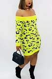 Casual Sexy Leopard Long Sleeve Off Shoulder Midi Dress H1239