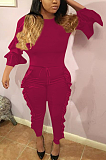 Casual Sexy Long Sleeve Round Neck Flounce Bodycon Jumpsuit H1223