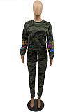 Casual Modest Camo Long Sleeve Round Neck Long Pants Sets