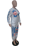 Casual Sporty Polyester Cartoon Graphic Long Sleeve Waist Tie Hoodie Sets LD9049