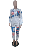 Casual Sporty Polyester Cartoon Graphic Long Sleeve Waist Tie Hoodie Sets LD9049