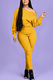 Casual Sexy Pure Color Long Sleeve Off Shoulder Casual Jumpsuit OMY8083-1
