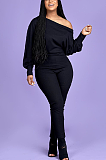 Casual Sexy Pure Color Long Sleeve Off Shoulder Casual Jumpsuit OMY8083-2