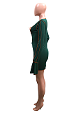 Sexy Long Sleeve Deep V Neck Self Belted A Line Dress SN390007