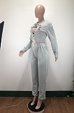 Casual Letter Long Sleeve Round Neck Tee Top Long Pants Sets AMM8282