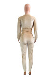 Casual Sporty Simplee Long Sleeve Crop Top Long Pants Sets NK185