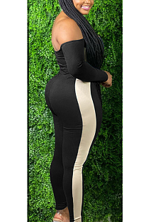 Casual Sexy Polyester Long Sleeve Cold Shoulder Spliced Bodycon Jumpsuit SN390013