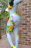 Casual Polyester Tie Dye Long Sleeve High Neck Bodycon Jumpsuit SN390009
