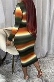 Casual Striped Long Sleeve Round Neck Long Dress SN390017