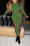 Sexy Polyester Long Sleeve Spliced Invisible Zipper Bodycon Jumpsuit SM9122