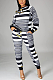 Casual Sporty Striped Long Sleeve Round Neck Long Pants Sets KZ185