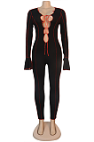Night Out Sexy Long Sleeve Flounce Hollow Out Bodycon Jumpsuit KF234
