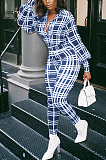 Casual Modest Gingham Lapel Neck Puff Sleeve Casual Jumpsuit KZ176