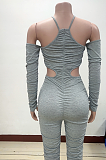 Casual Polyester Long Sleeve Off Shoulder Bodycon Jumpsuit KA7136