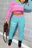Casual Sporty Letter Long Sleeve Spliced Hoodie Long Pants Sets KY3034