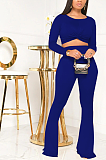 Casual Long Sleeve Round Neck Tee Top Flare Leg Pants Sets KZ174