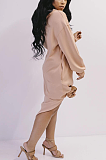 Casual Modest Long Sleeve Tie Front Hoodie Dress