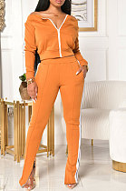 A Word Shoulder Long Sleeve Zipper Open Fork Leg Sexy Womenswear Fashion Casual Sets H1557