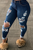 Casual Cotton Blend Mid Waist Ripped Long Pants JLX5005