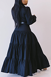 Luxe Night Out Long Sleeve Deep V Neck Lapel Neck Pleated Skirt KZ184