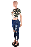 Casual Cotton Blend Mid Waist Ripped Long Pants JLX5005