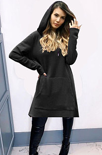 Big Size Womenswear Loose Pure Color Long Sleeve Hooded Fleece QY5022