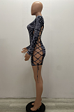 Casual Floral Long Sleeve High Neck Spliced Rump Skirt YS426