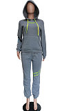 Sporty Polyester Spliced Long Sleeve Fleece Printing Hooded Sets BBN122