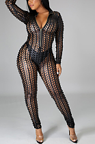 Night Out Boho Sexy Long Sleeve High Neck Hollow Out Bodycon Jumpsuit MA6628