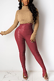 Casual Sexy Pure Color Pu Leather Ruffle Long Pants RZ1043
