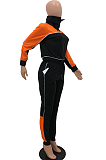 Casual Sporty Long Sleeve High Neck Spliced Crop Top Long Pants Sets YX9252