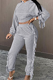 Tassel Casual Sets Pure Color Long Sleeve Two-Piece YYZ937