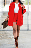 Fashion Casual Long Sleeve Shorts Lapel Neck Pure Color Two-Piece  BS1236