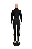 Casual Polyester Mesh Zipper Long Sleeve Spliced Unitard Jumpsuit SMY8053